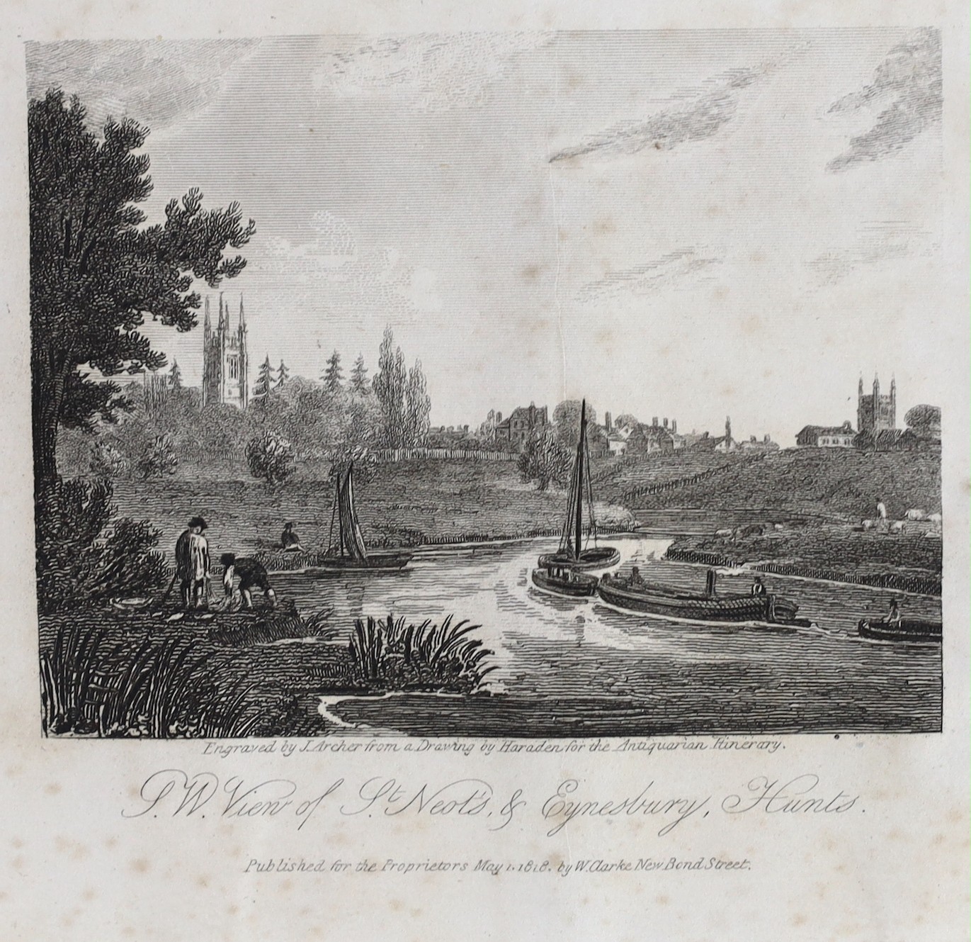 CAMBS: Gorham, George Cornelius - The History and Antiquities of Eynesbury and St. Neots in Huntingdonshire; and of St. Neots in the County of Cornwall ... num. plates and text engravings; rebound gilt half calf and marb